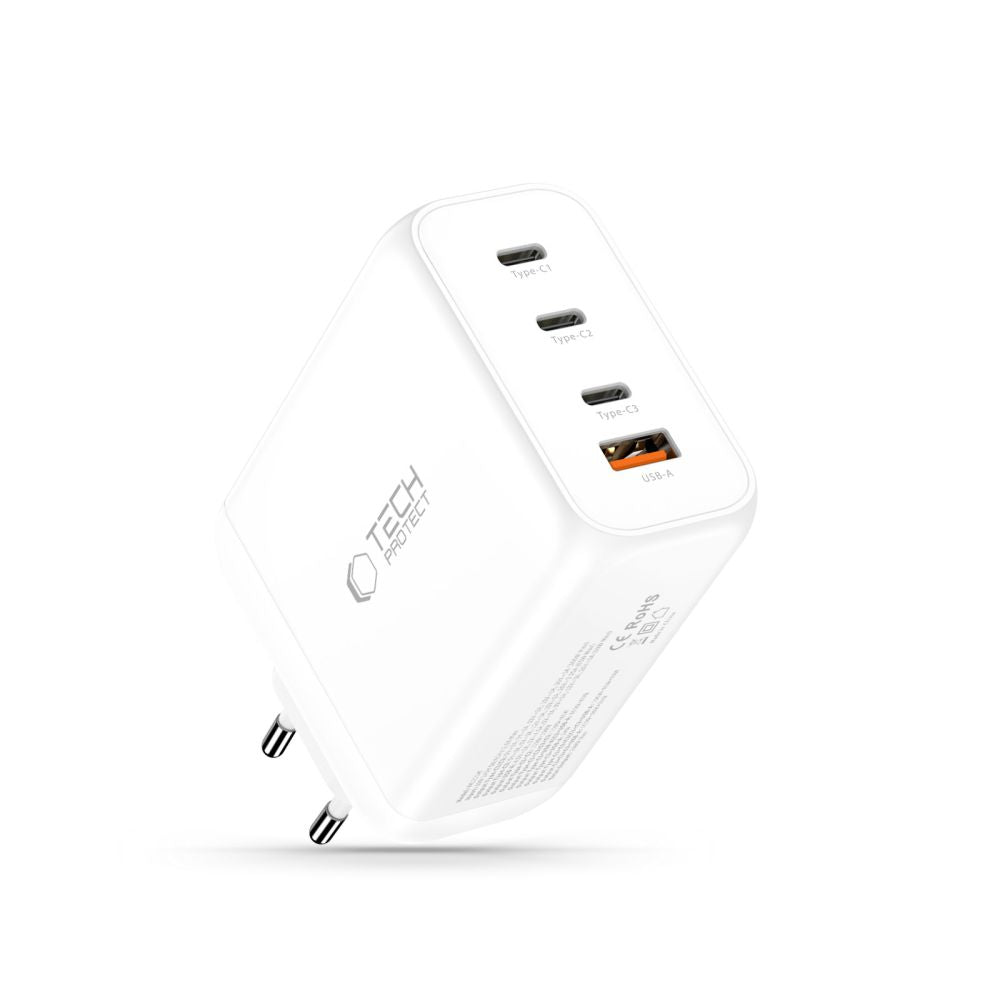 Tech Protect Nc200 W Gan 4 Port Netværksopladder Pd 200 W / Qc3.0 Hvid