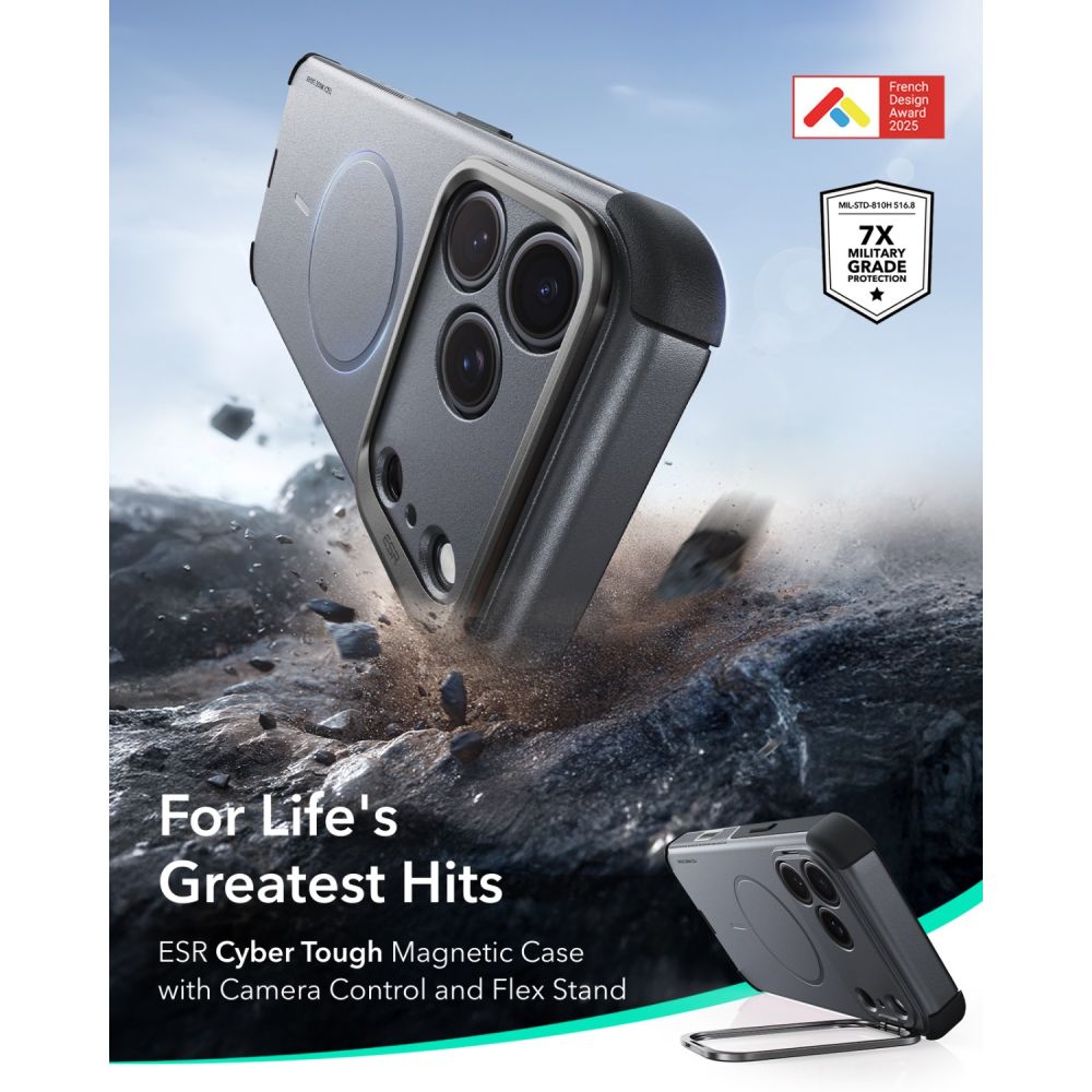 Esr Cyber Tough Støtte Magsafe Iphone 17 Pro Max / 18 Pro Max Grå