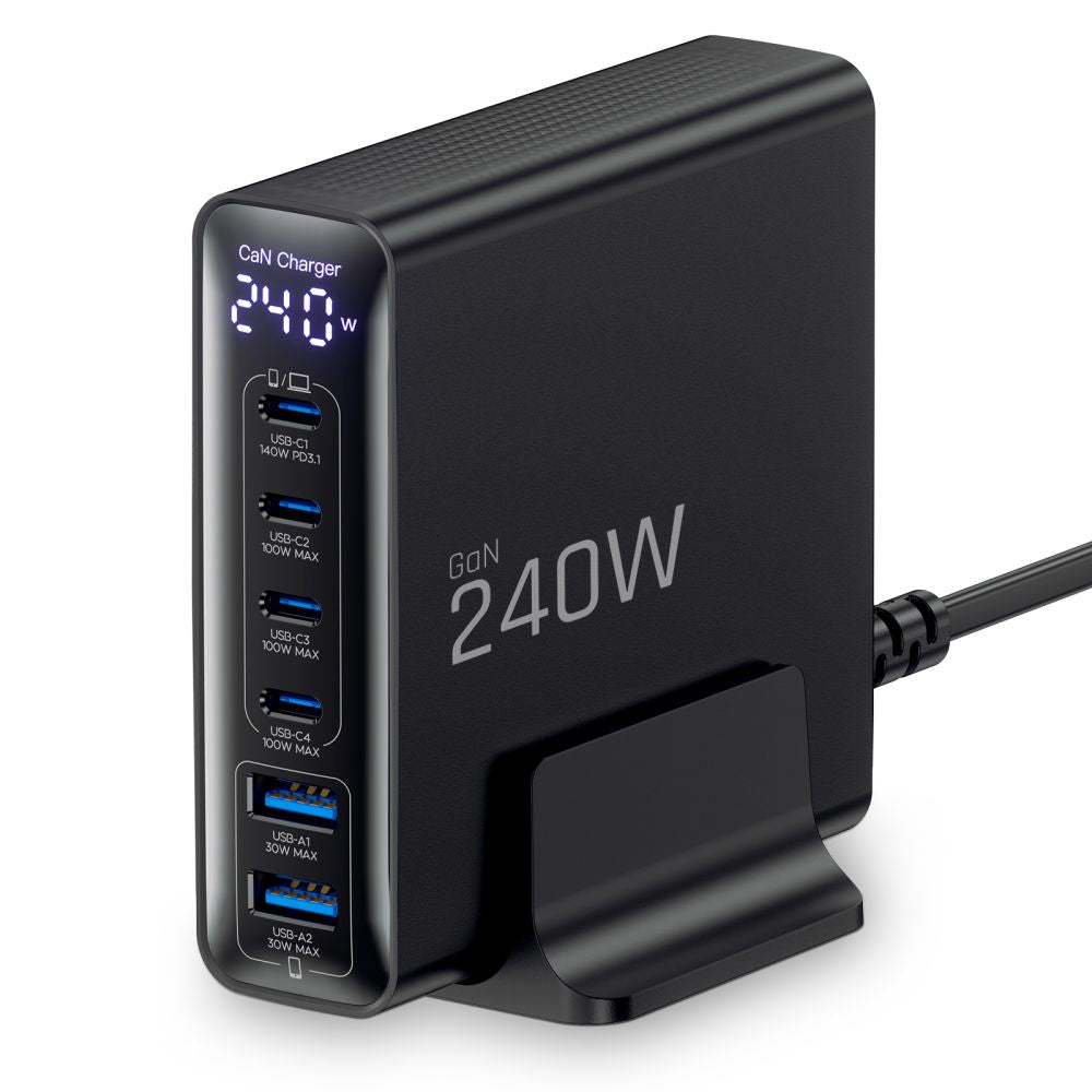 Tech Protect Dc240 W Gan 6 Ports Bordoplader Pd 240 W / Qc3.0 Sort