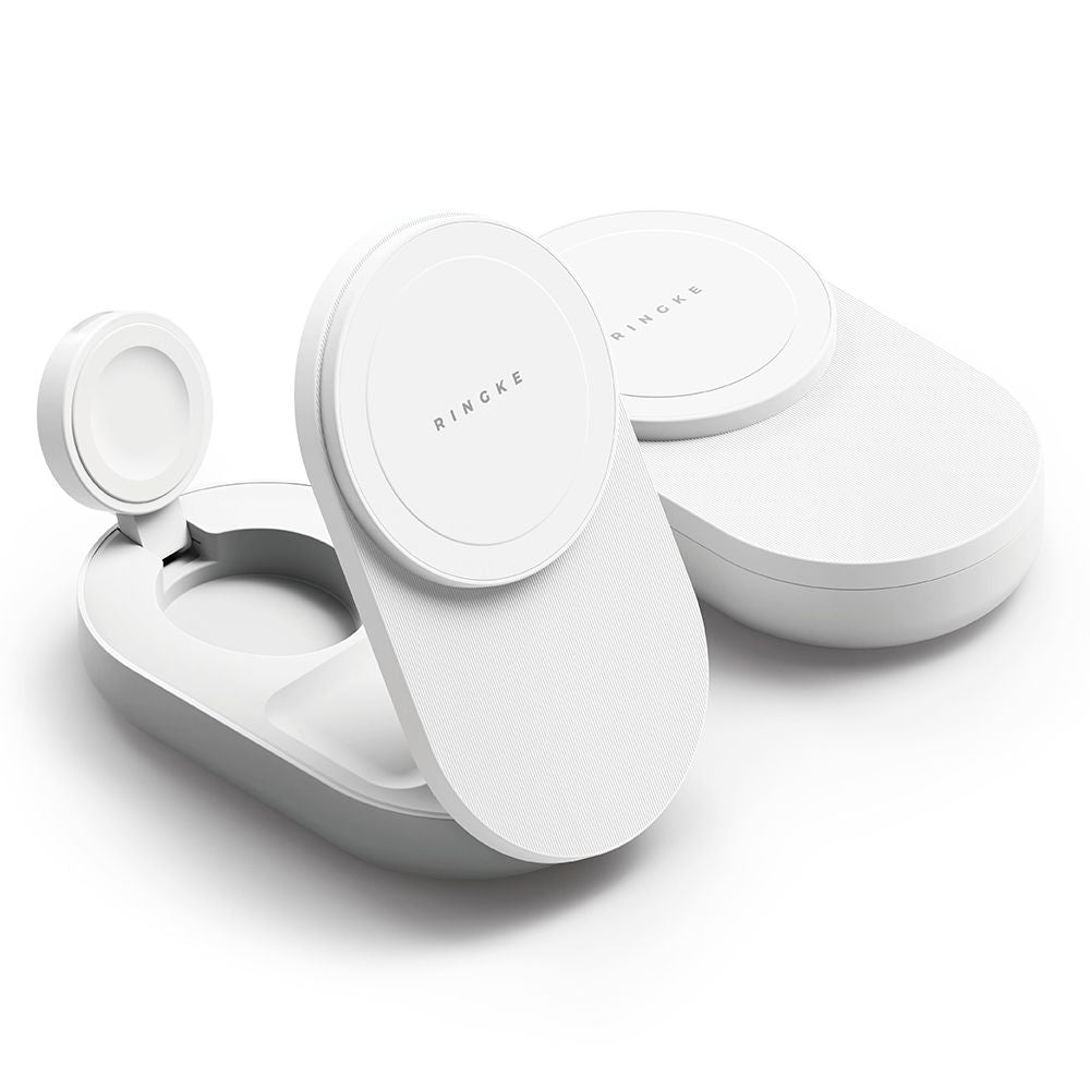 Ringke 3 I 1 Magnetisk Magsafe Trådløs Sammenklappelig Oplader 25 W Qi2.2 Hvid