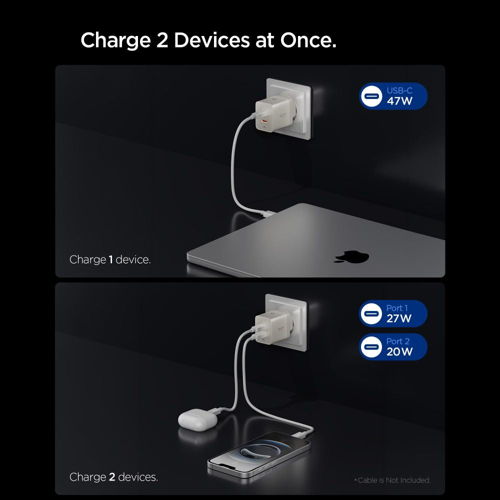 Spigen Ee472 Eu Gan Essential 2 Ports Netværksopladder 47 W Naturlig Titanium