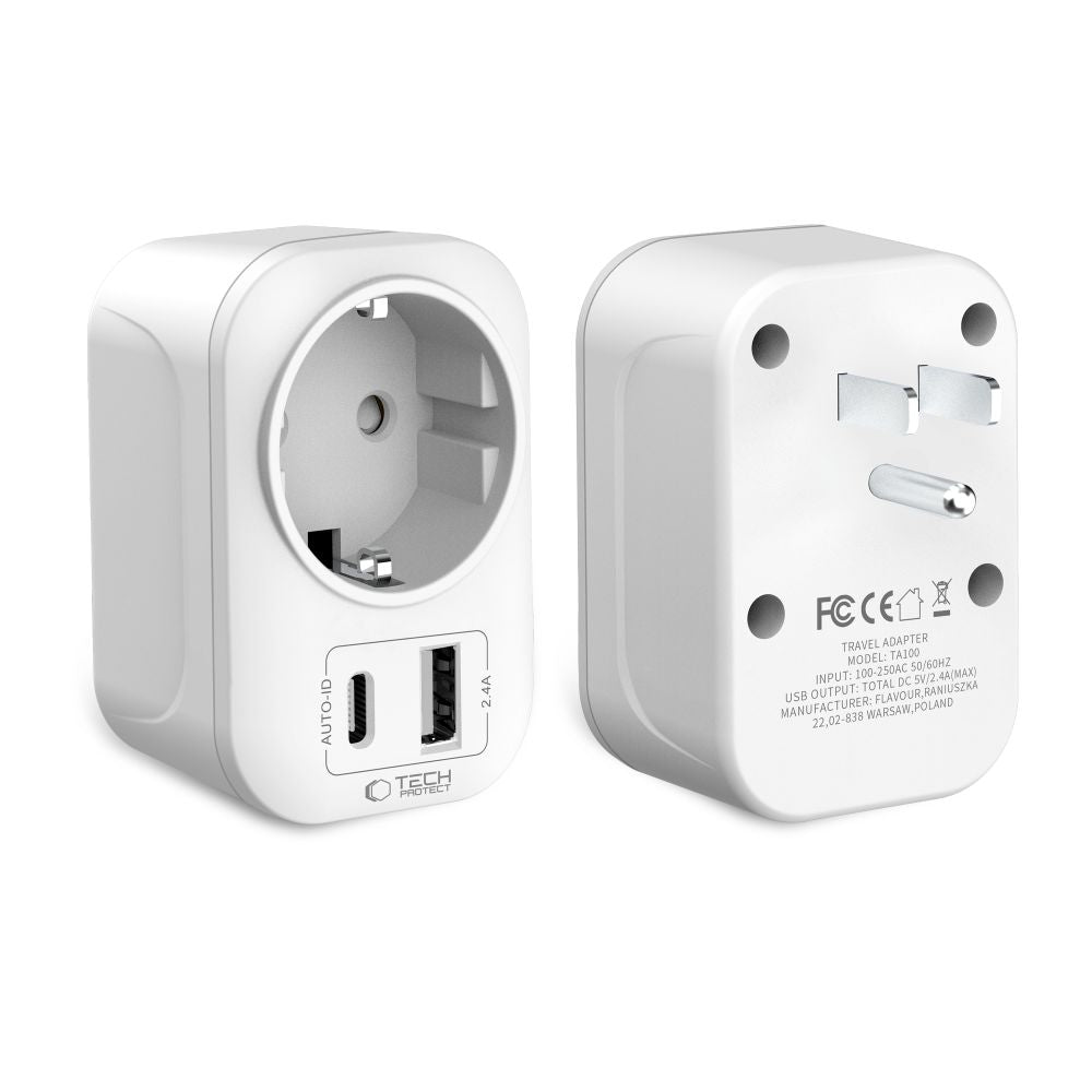 Tech Protect Ta100 Rejseadapter Usa Til Eu Hvid