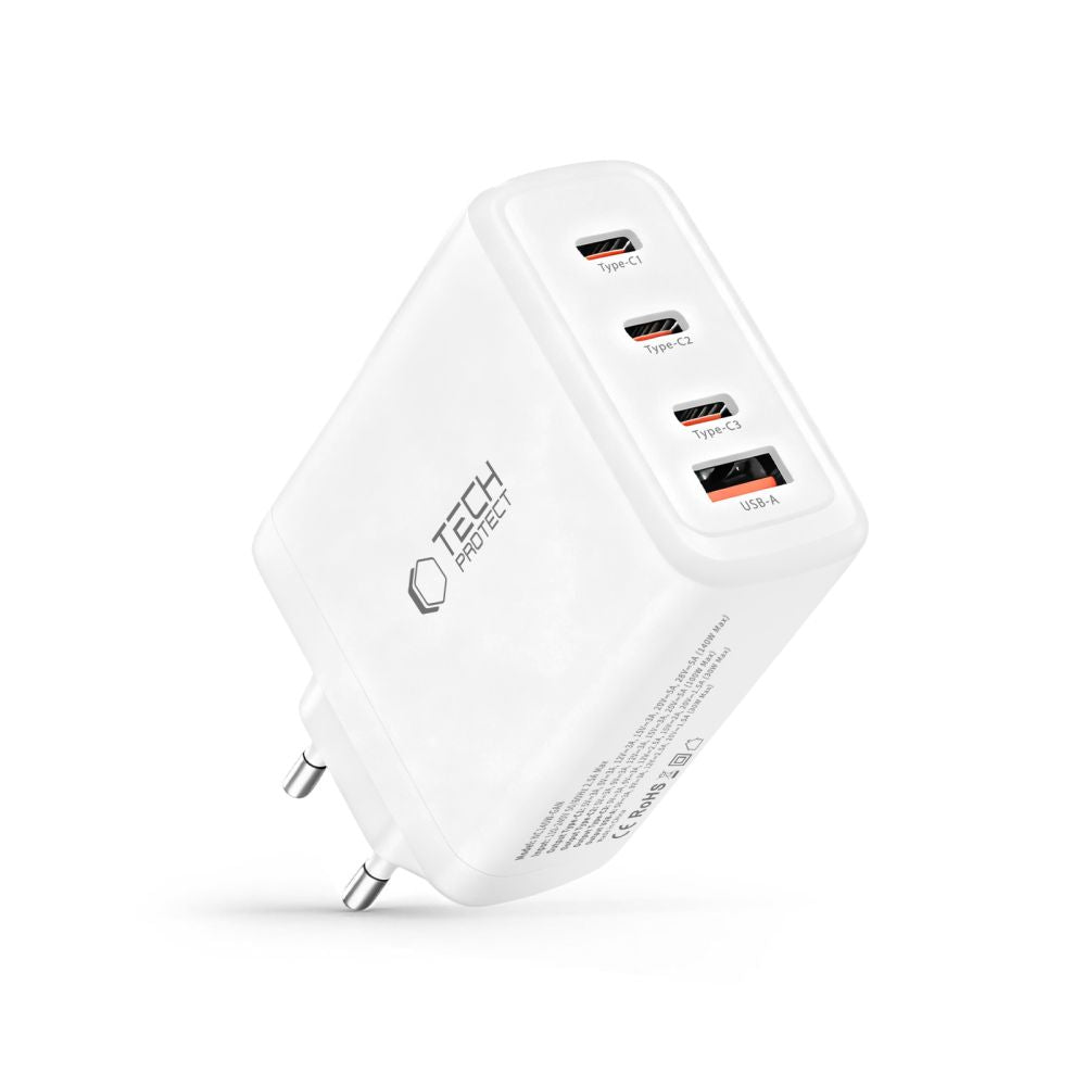 Tech Protect Nc140 W Gan 4 Port Netværksopladder Pd 140 W / Qc3.0 Hvid