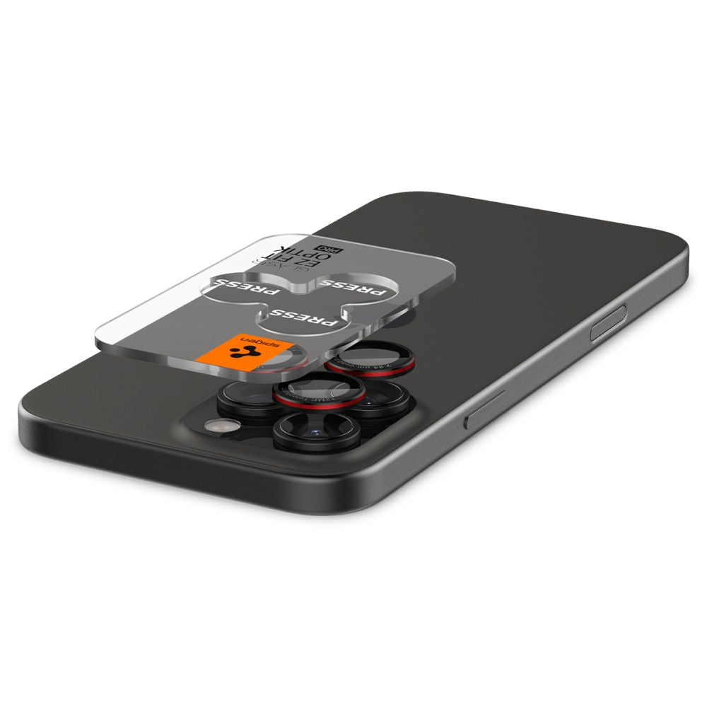 Kamera Beskyttelse Spigen Optik Pro L Series Glas.Tr ”Ez Fit” Kamera Beskyttelse 2 Pack Iphone 14 Pro / Max / 15 Pro / Max / 16 Pro / 16 Max / 17 Pro / 17 Max Sort/Rød