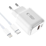 Tech Protect Nca45 W Gan 2 Port Netværksopladder Pd 45 W / Qc3.0 + Lightning Kabel Hvid