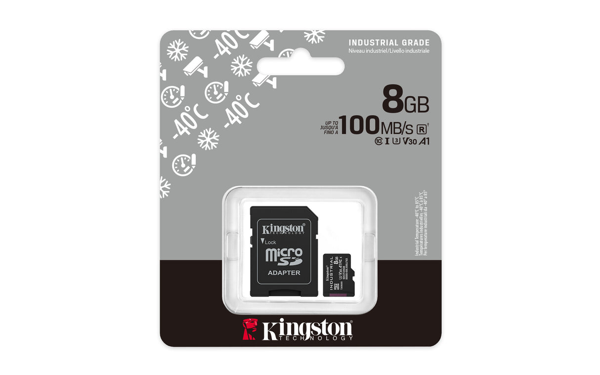 Kingston Technology 8GB microSDHC Industrial C10 A1 pSLC kort + SD-adapter