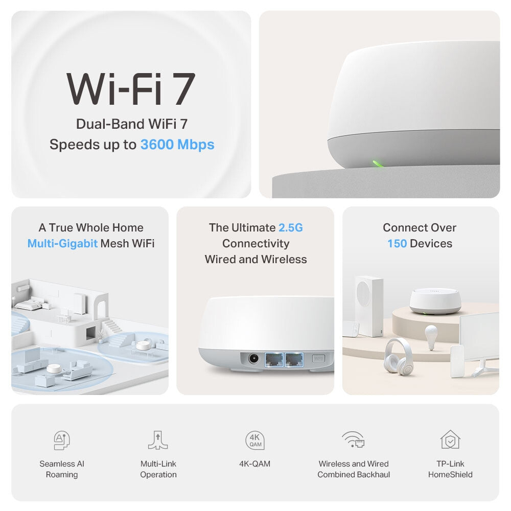 TP-Link DECO BE25(2-PACK) mesh Wi-Fi-system Dual-band (2,4 GHz / 5 GHz) Wi-Fi 7 (802.11be) Hvid Intern