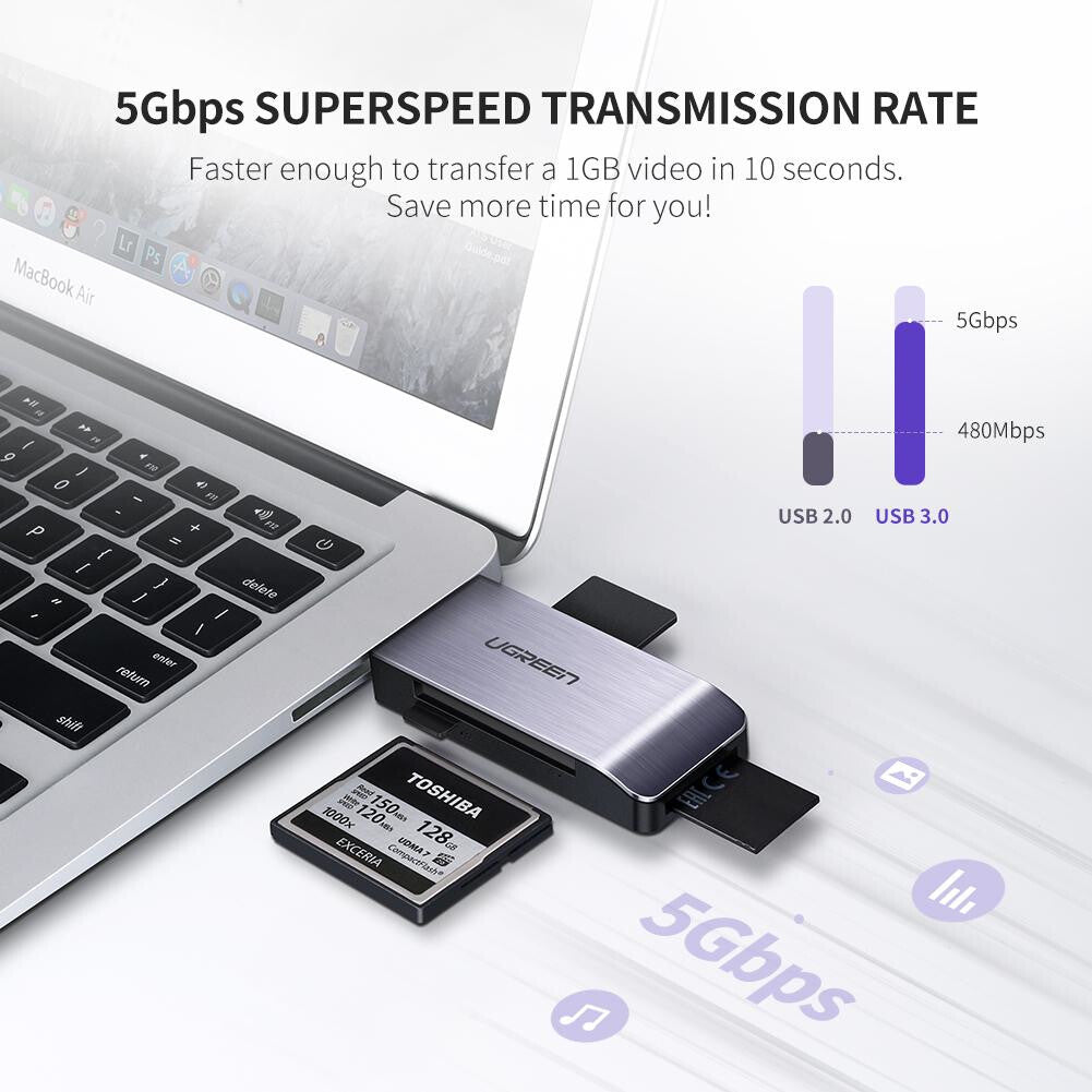 Ugreen 50541 kortlæser USB 3.2 Gen 1 (3.1 Gen 1) Stål