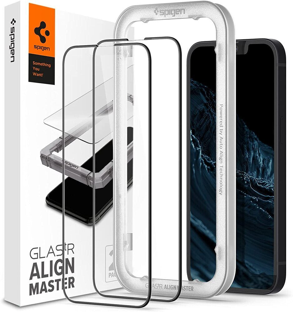 Spigen ALM Glass FC hærdet glas til iPhone 13 / 13 Pro / 14 / 16e / 17e - sort 2 pcs.