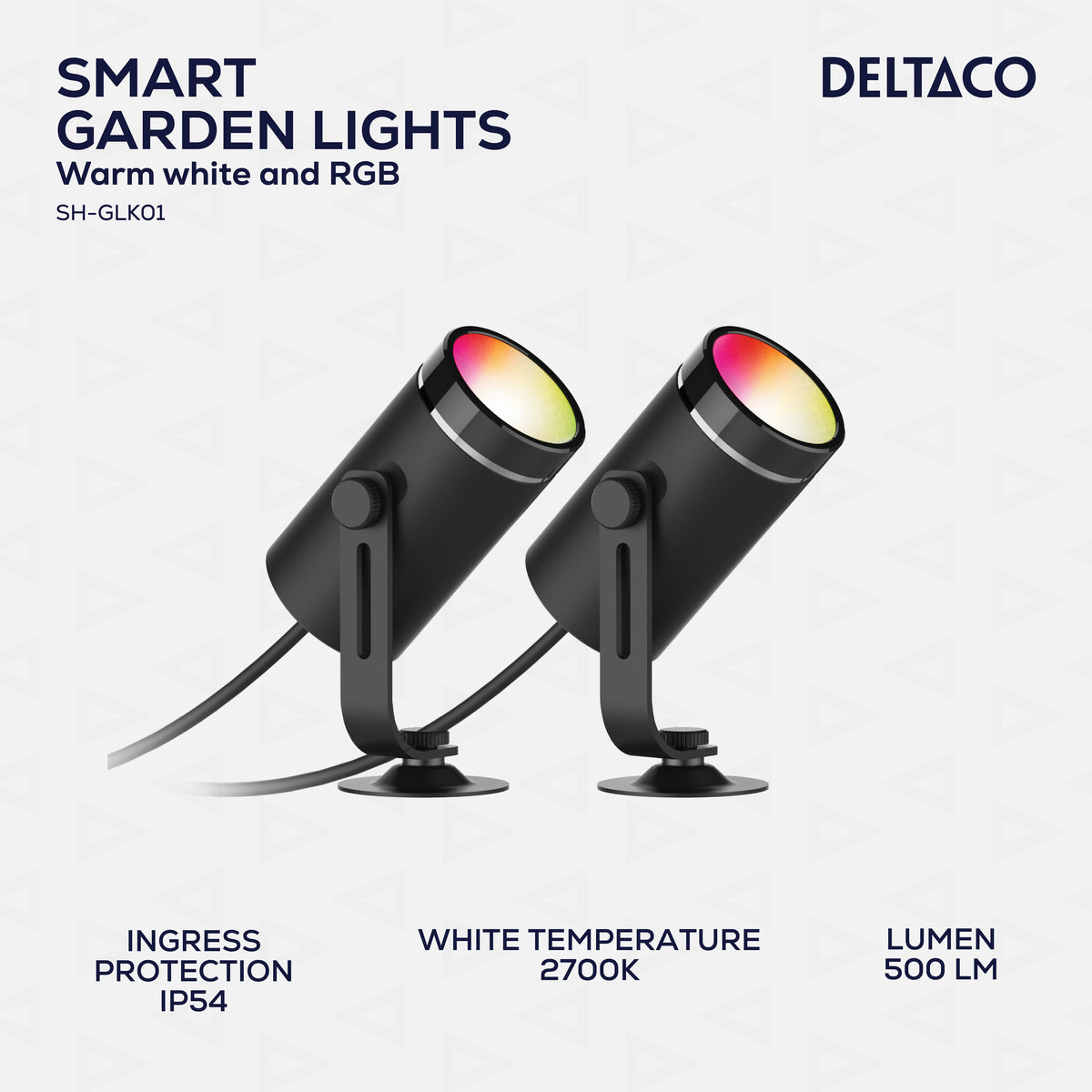 Deltaco SH-GLKEX01, Smart RGB havelys med varmt hvidt lys, sort