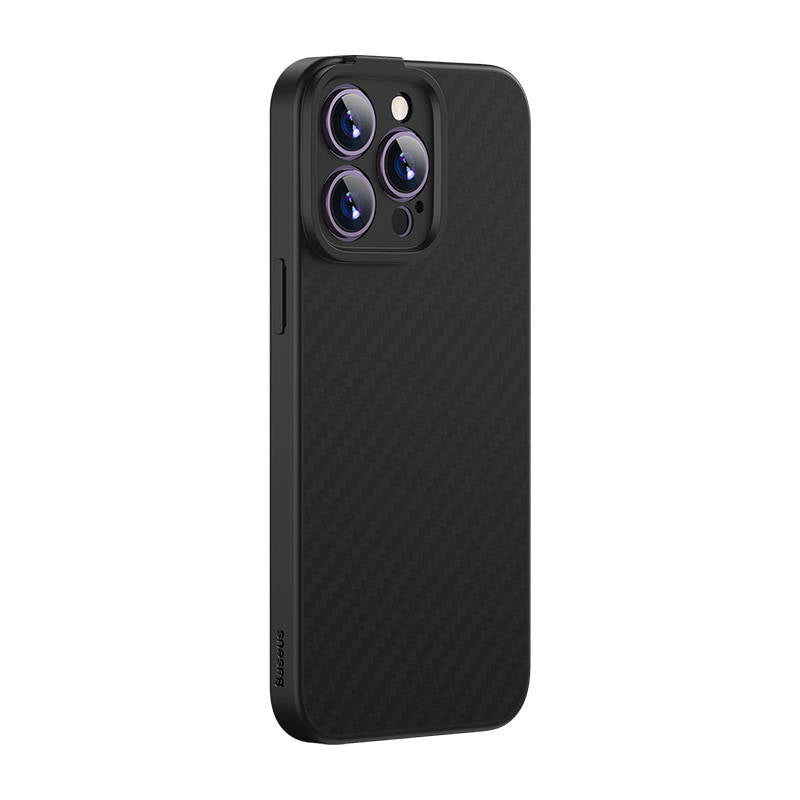 Magnetisk Case Baseus Syntetisk Fiber Series til iPhone 14 Pro (sort) + hærdet glas + rengøring kit