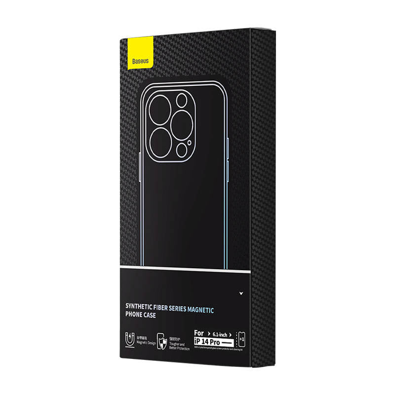 Magnetisk Case Baseus Syntetisk Fiber Series til iPhone 14 Pro (sort) + hærdet glas + rengøring kit