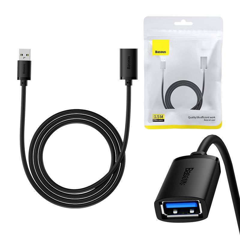 USB 3.0-forlængelseskabel Baseus mand til kvinde, AirJoy-serie, 1,5 m (sort)