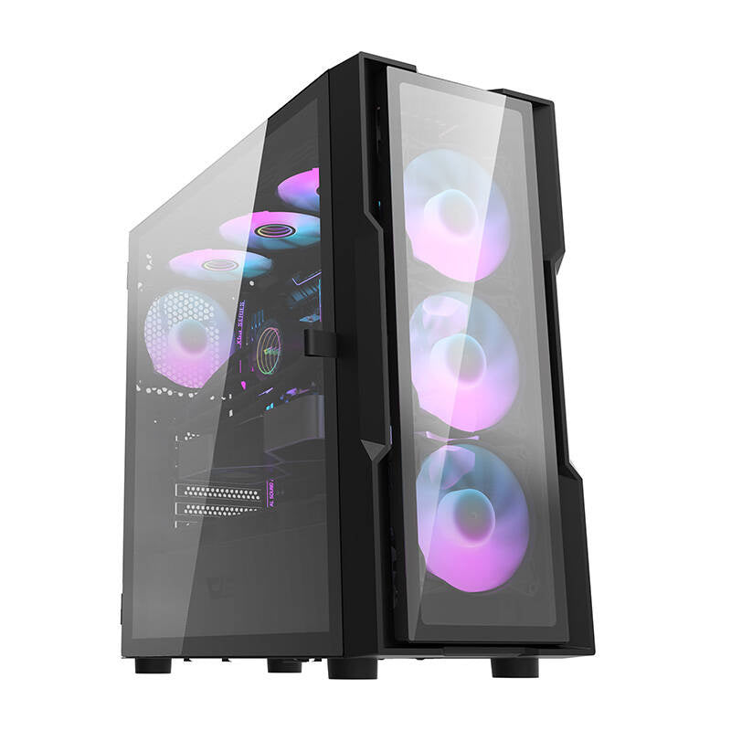 Darkflash DK431 Glas computerkasse (sort) + 4 RGB-ventilatorer