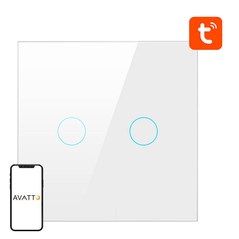 Smart Light Switch ZigBee Avatto ZTS02-EU-W2 2 Way TUYA (hvid)