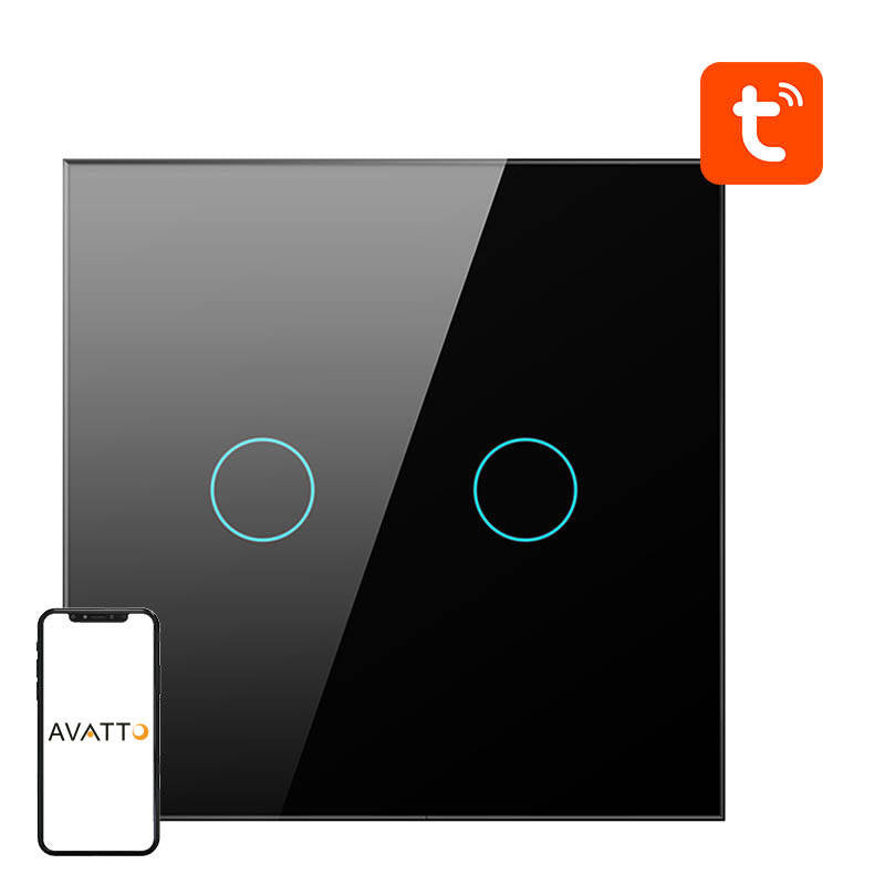 Smart Light Switch ZigBee Avatto ZTS02-EU-B2 2 Way TUYA (sort)
