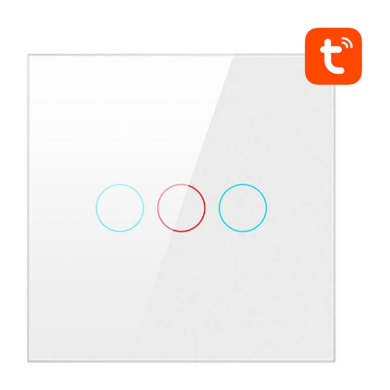 Smart Light Switch ZigBee Avatto LZTS02-EU-W3 3 Way No Neutral TUYA (hvid)