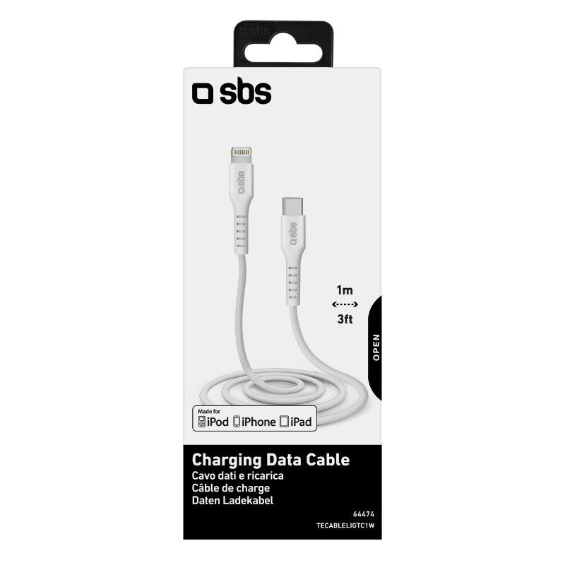 SBS TECABLELIGTC1W Lightning kabel 1 m Hvid