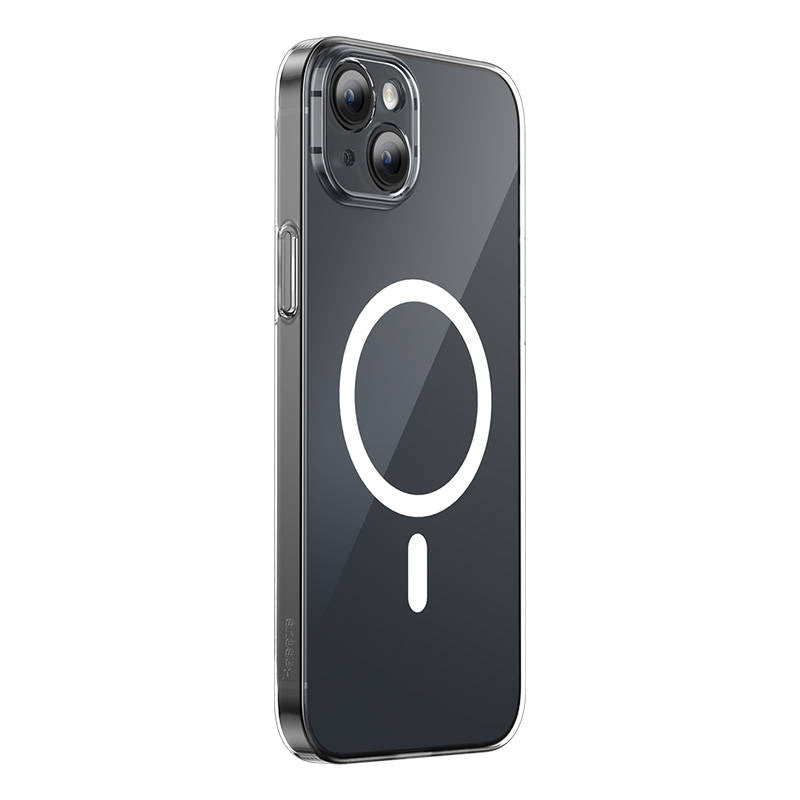 Telefonhylster Baseus Magnetic Crystal Clear til iPhone 13 (gennemsigtigt) med skærmbeskytter og rengøringsudstyr i helt hærdet glas