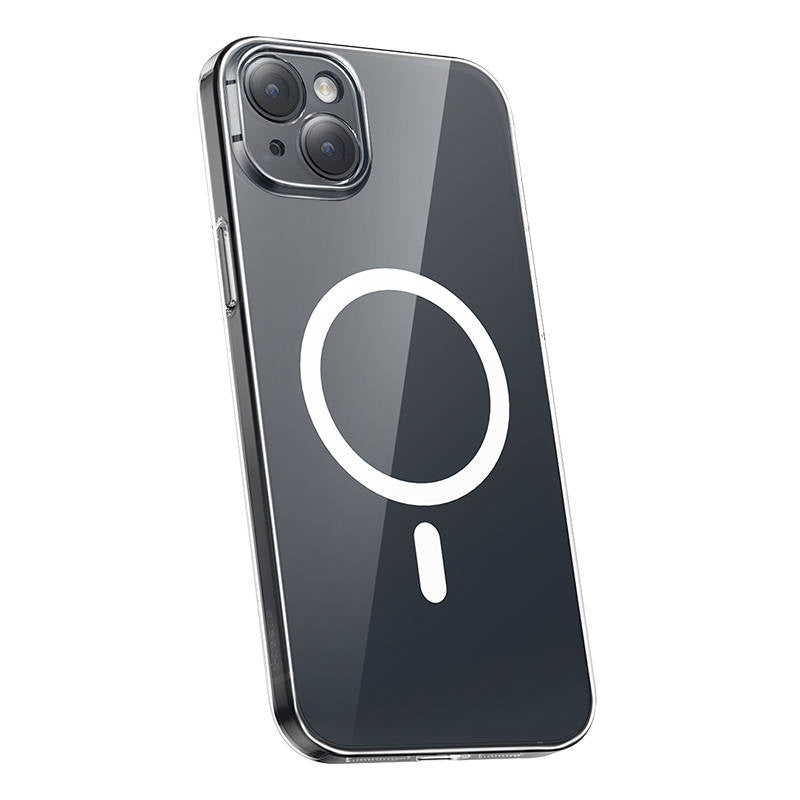 Telefonhylster Baseus Magnetic Crystal Clear til iPhone 13 (gennemsigtigt) med skærmbeskytter og rengøringsudstyr i helt hærdet glas