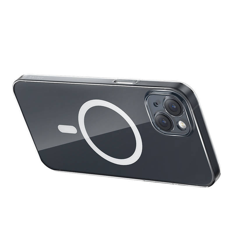 Telefonhylster Baseus Magnetic Crystal Clear til iPhone 13 (gennemsigtigt) med skærmbeskytter og rengøringsudstyr i helt hærdet glas