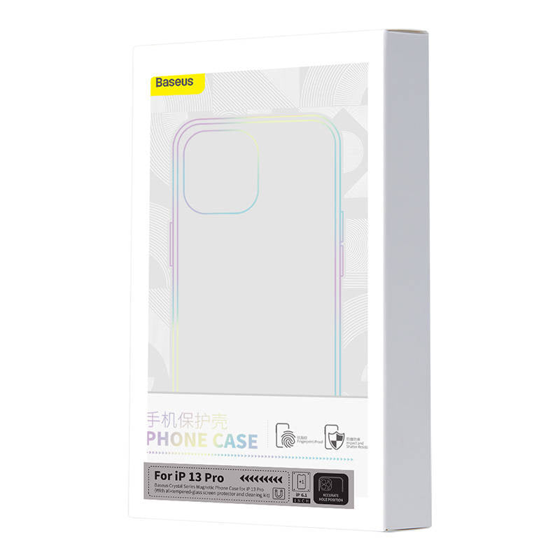 Telefonhylster Baseus Magnetic Crystal Clear til iPhone 13 Pro (gennemsigtigt) med skærmbeskytter og rengøringsset af helt hærdet glas