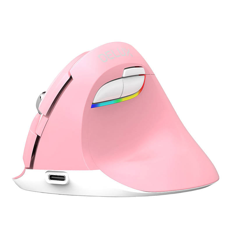Trådløs vertikal mus Delux M618Mini DB BT+2.4G 2400DPI (rosa)