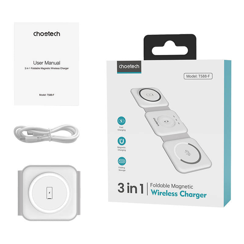 Choetech T588-F 3in1 magnetisk trådløs oplader 15W (hvid)