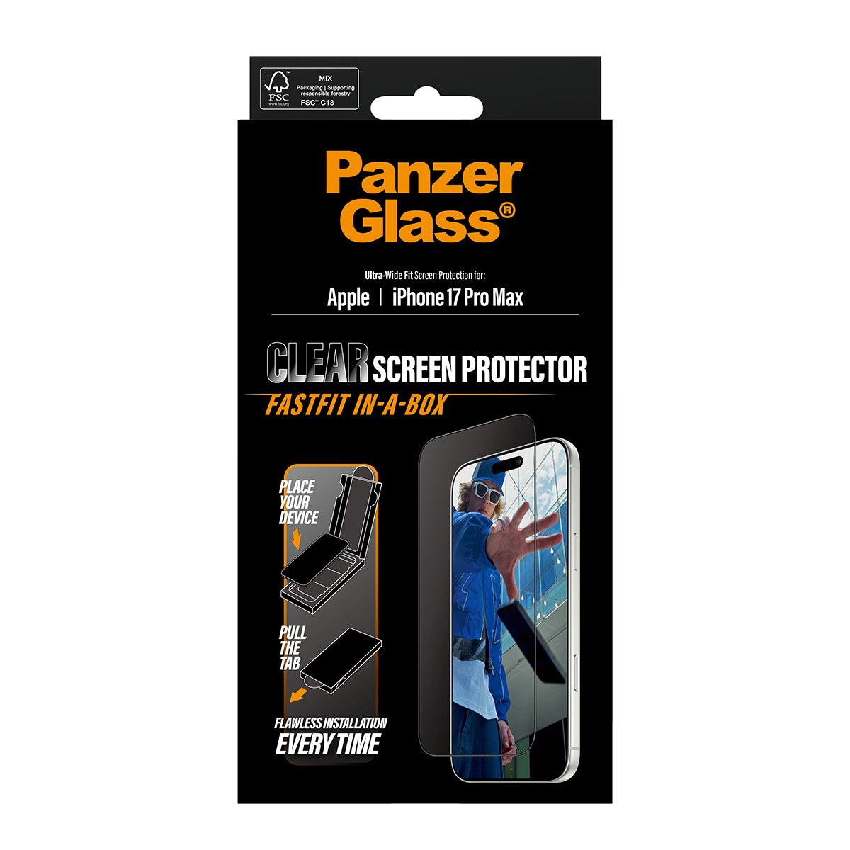 PG Screen Protect Black Frame iPhone 17 Pro Max UWF Fastfit