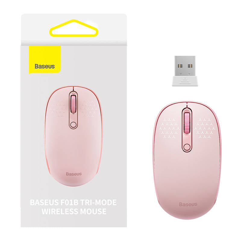 Trådløs mus Baseus F01B Tri-mode 2.4G BT5.0 1600 DPI (rosa)
