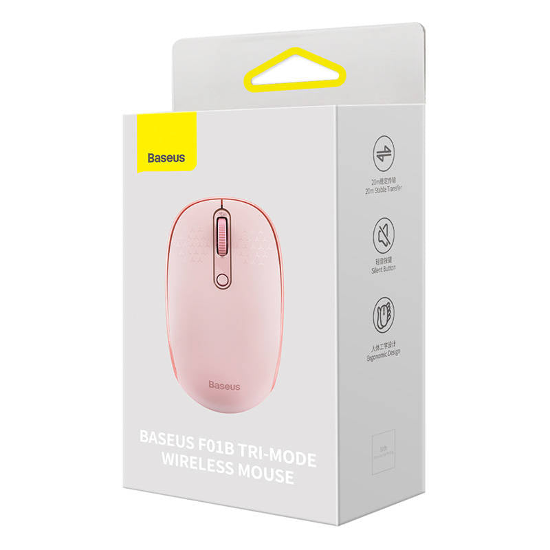 Trådløs mus Baseus F01B Tri-mode 2.4G BT5.0 1600 DPI (rosa)
