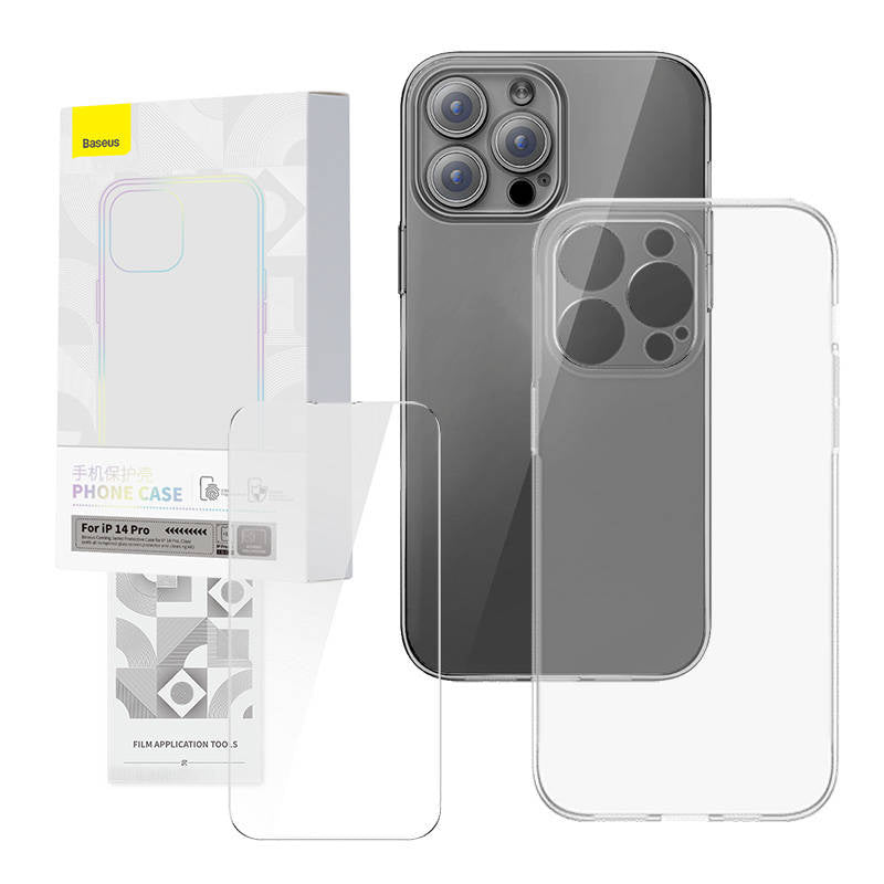 Gennemsigtigt æske og hærdet glas sæt Baseus Corning til iPhone 14 Pro