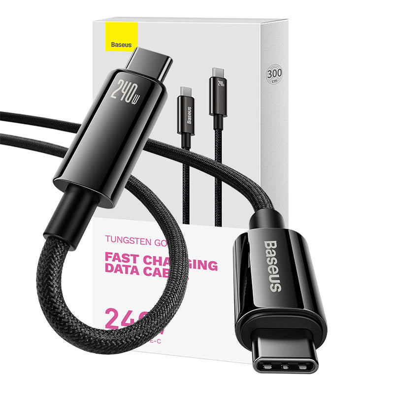 USB-C til USB-C kabel Baseus Tungsten Gold 240W 3m (sort)