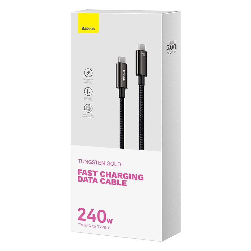 USB-C til USB-C kabel Baseus Tungsten Gold 240W 2 m (sort)