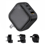 INVZI GanHub 2x USB-C + USB vægoplader, 65W, EU/UK/AU/US (sort)