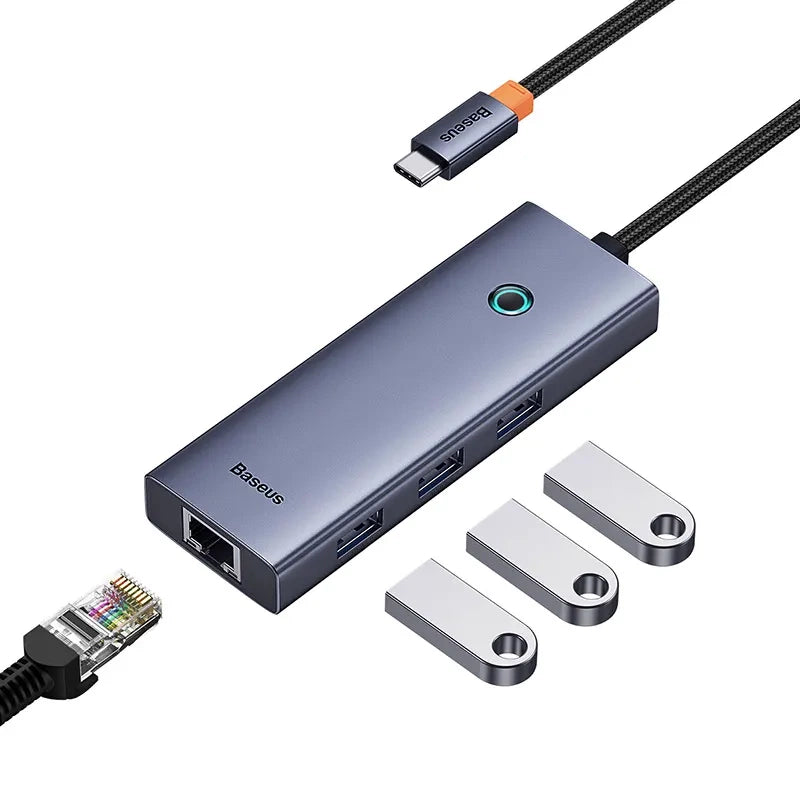 4in1 Hub Baseus UltraJoy USB-C gør 3x USB 3.0 + RJ45 (rumgrå)