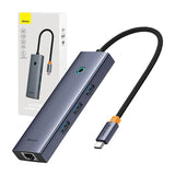 4in1 Hub Baseus UltraJoy USB-C gør 3x USB 3.0 + RJ45 (rumgrå)
