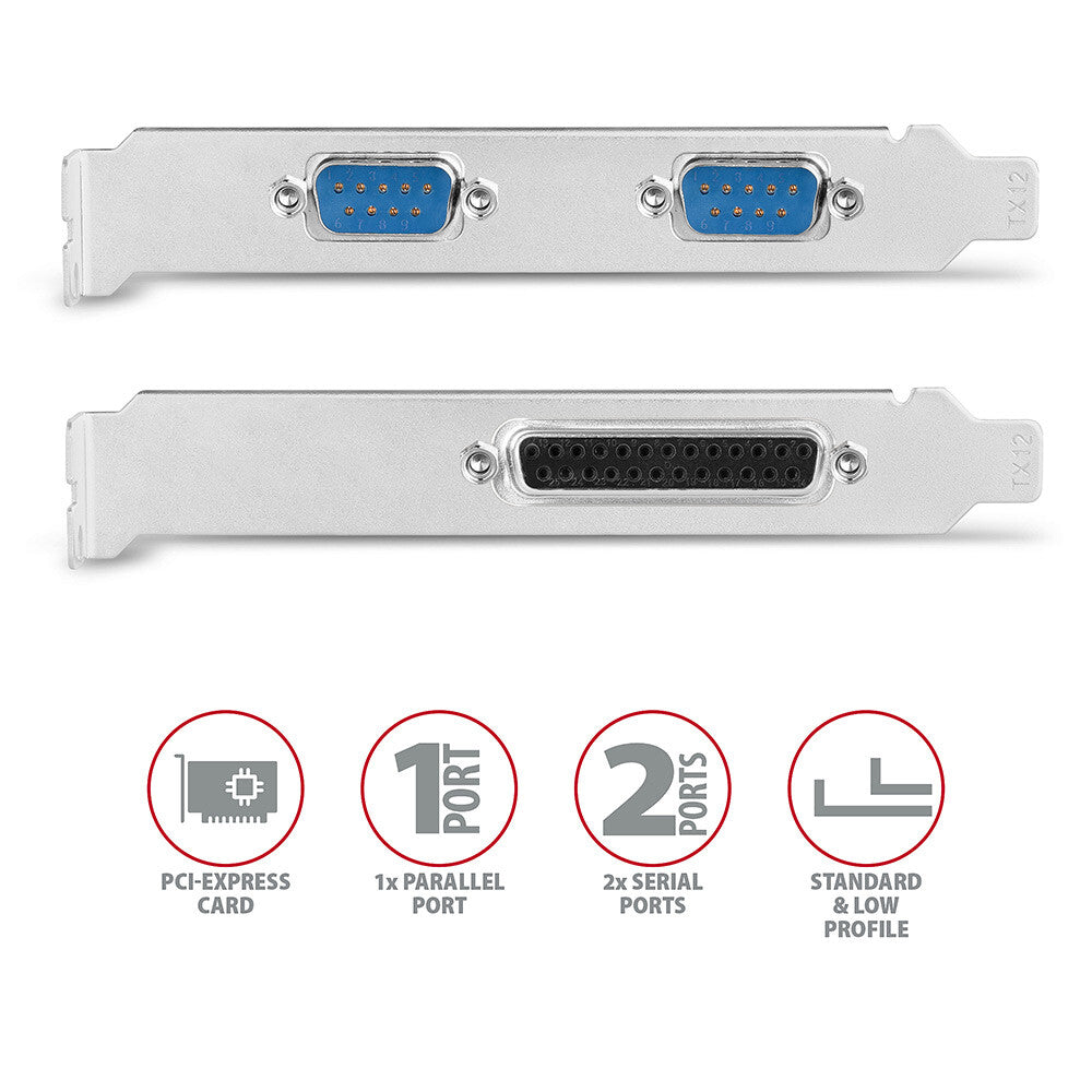 Axagon PCEA-PSN PCIe-Adapter mit 1x Parallel-+ 2x Seriell-Ports - ASIX AX99100 interface-kort/adapter Intern Parallel, RS-232