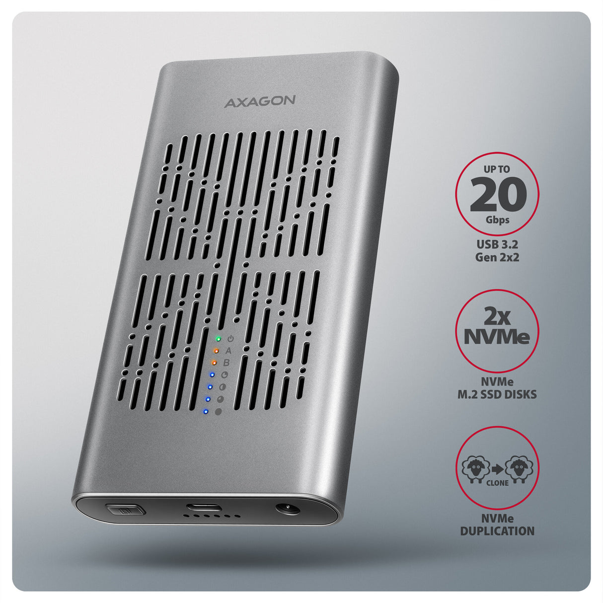 Axagon EEM2-20GD drev dockingstation USB 3.2 Gen 2 (3.1 Gen 2) Type-C Sort, Grå