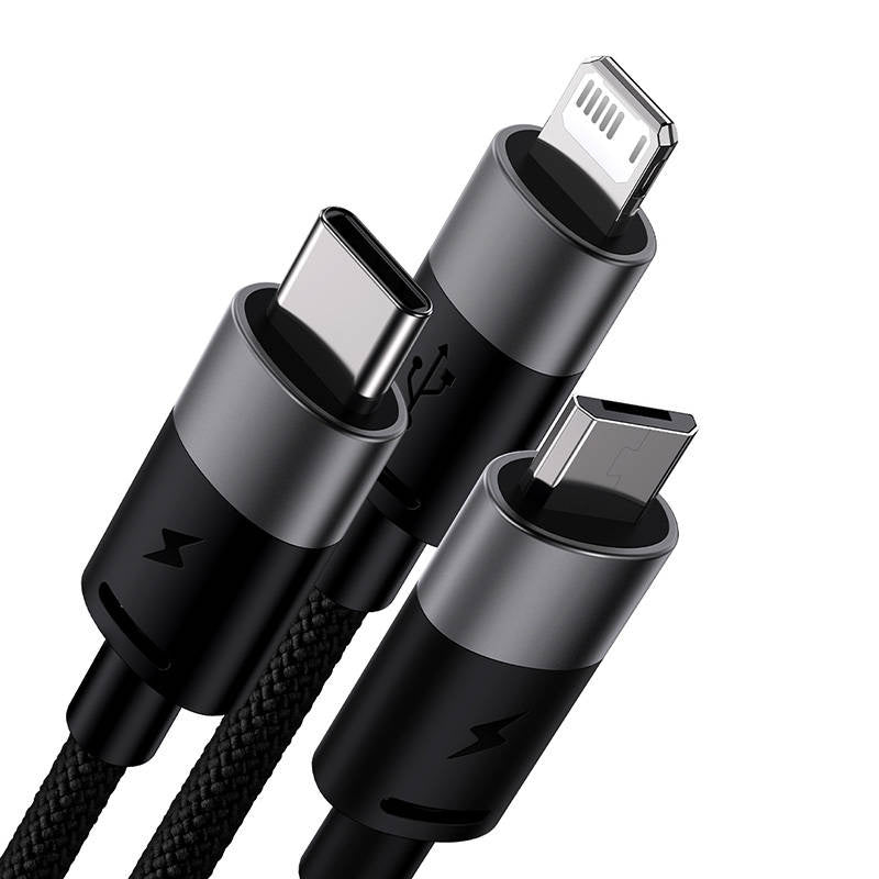 Hurtig opladning USB til M+L+C Baseus StarSpeed 3,5A 0,6m (Sort)