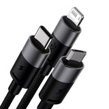 Hurtig opladning USB til M+L+C Baseus StarSpeed 3,5A 0,6m (Sort)