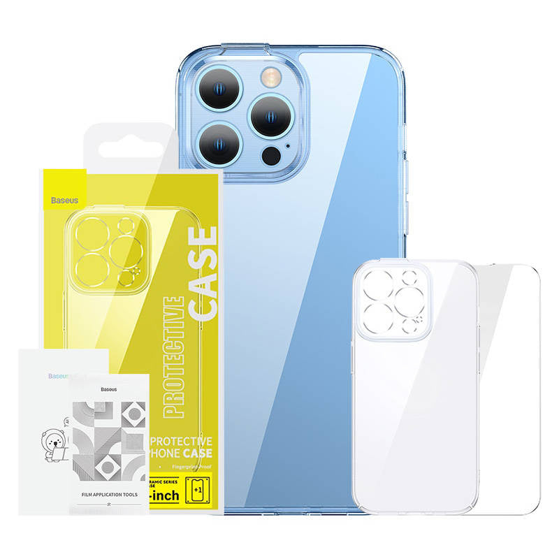 Baseus SuperCeramic Transparent Glass Case og Temperet Glass Set til iPhone 14 Plus