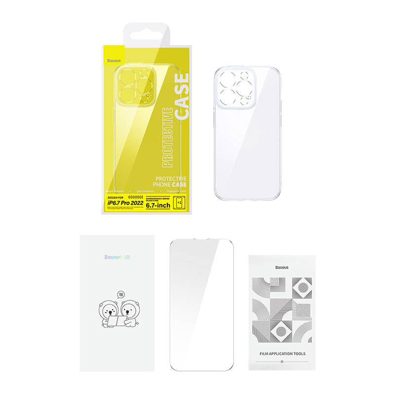 Baseus SuperCeramic Transparent Glass Case og Temperet Glass Set til iPhone 14 Plus