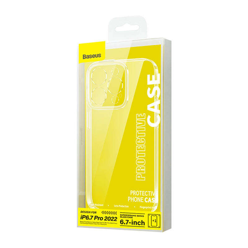 Baseus SuperCeramic Transparent Glass Case og Temperet Glass Set til iPhone 14 Plus