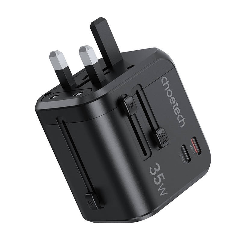 Choetech PD5008 rejseoplader, 3xUSB-A, 2xUSB-C, GaN, 35W, US/EU/UK/AU (sort)