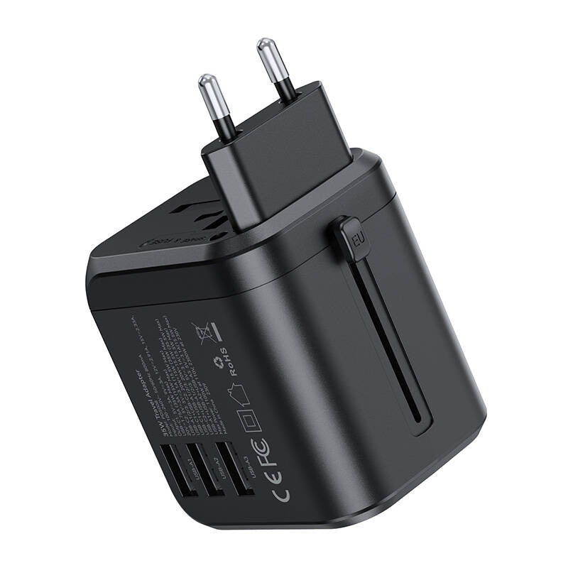 Choetech PD5008 rejseoplader, 3xUSB-A, 2xUSB-C, GaN, 35W, US/EU/UK/AU (sort)