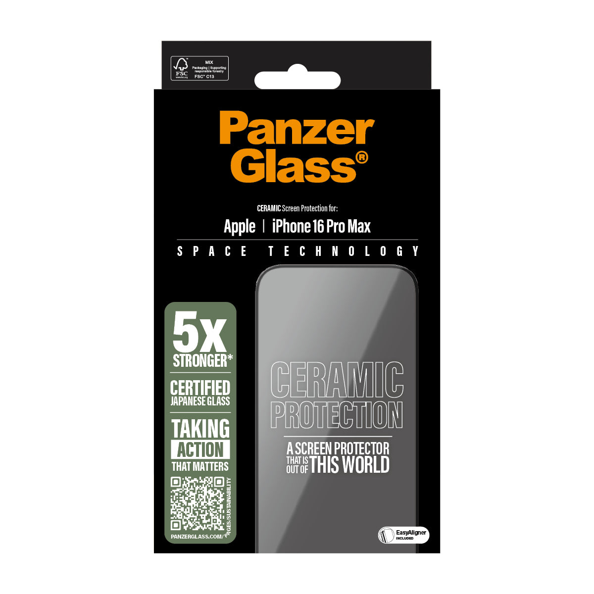 PanzerGlass ® Ceramic Skærmbeskyttelse iPhone 16 Pro Max | Ultra-Wide Fit
