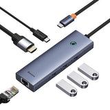 6in1 Hub Baseus UltraJoy USB-C til HDMI4K@30Hz1+3xUSB 3.0+PD+RJ45 (rumgrå)