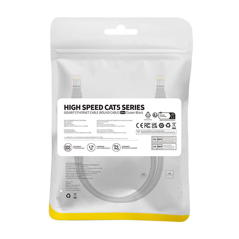 Baseus Ethernet CAT5, 0,5 m netværkskabel (sort)