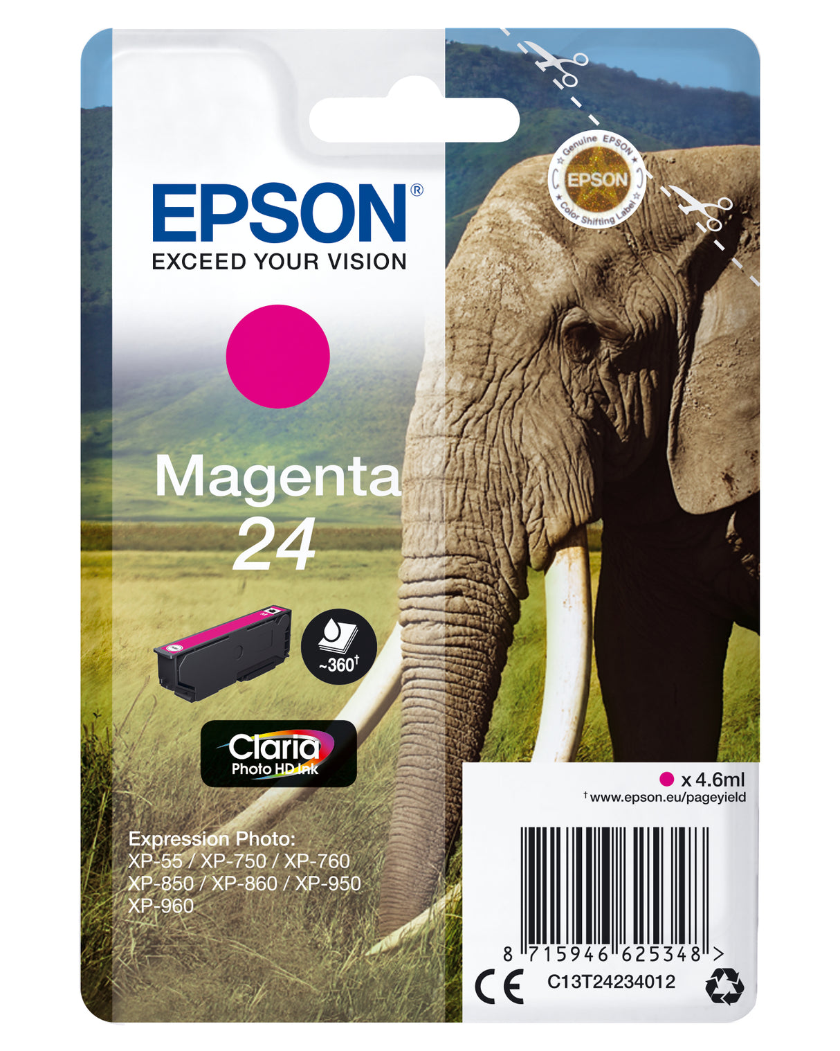 Epson Elephant C13T24234012 blækpatron 1 stk Original Standard udbytte Magenta